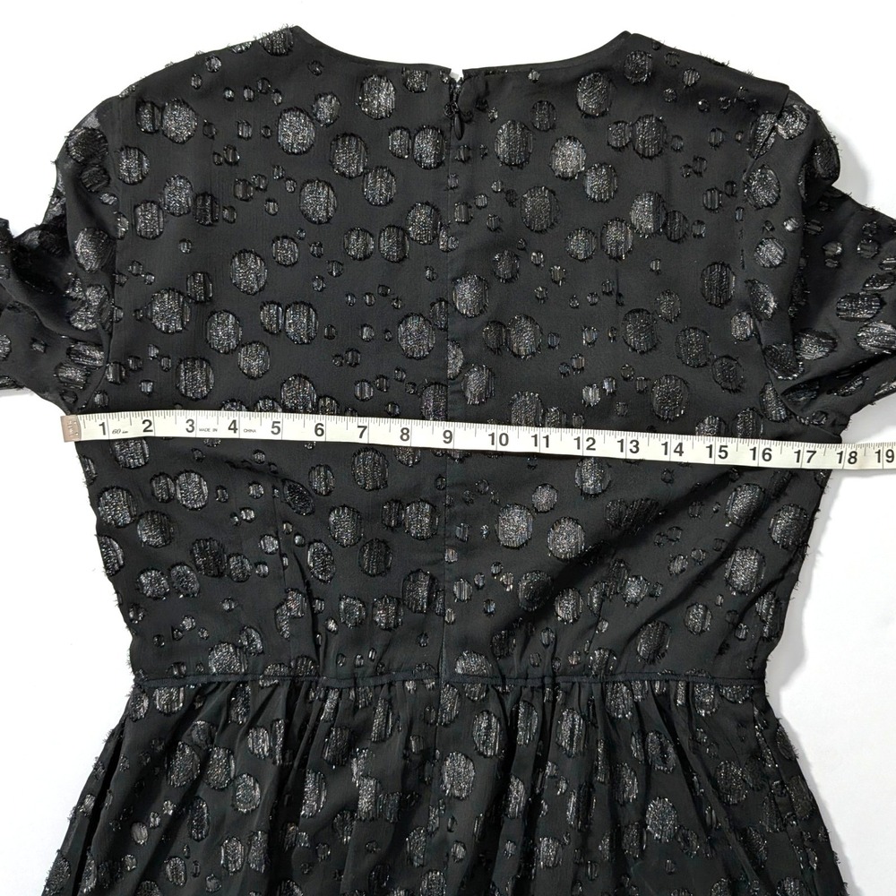 J.Crew A-Line Dress Metallic Dot Jacquard Black Silver Fit Flare Sz 4 - Picture 13 of 16